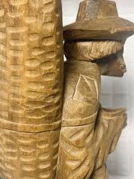 Wood Statue Hand Carved Miner Shephard Bearded Old Man w Walking Stick Vintage | eBay