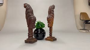 Pair Hand Carved African Women Busts Wood Sculptures 24 Inches For Sale at 1stDibs