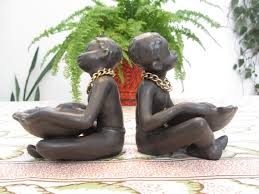 Buy Vintage Set of Two African Native Ceramic Figurines of Young Girls With Golden Necklaces and Baskets/ashtrays in the Lap - Made in the 1950s Online in India - Etsy