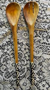 Unique Handcarved African Wood Wooden Bone Handle Salad ...