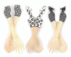 Monochrome Safari Salad Servers | Hand Painted | Mbare