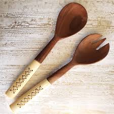 Wooden Salad Servers - Bone Carved Server Set - Salad ...