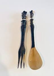 Vintage African Kenya Hand Carved Wooden Salad Fork and ...