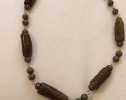 Vintage Rootbeer Glass Beads Necklace With Filigree Brass Spacers - Etsy