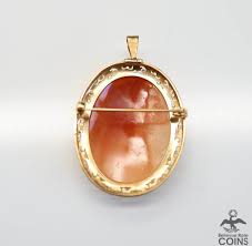 Set of 2: 18k Yellow Gold Carved Shell Wavy Hair Maiden ...