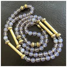 Vintage Opaline Glass Bead with Golden Tubes Necklace. For ...