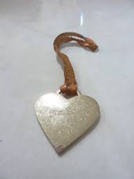 DOONEY & BOURKE HEART GOLD BRASS METAL BROWN LEATHER KEY FOB ...