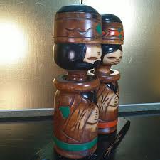 Japanese Wood Carving Pair of Ainu Dolls 14.57inch Hokkaido ...