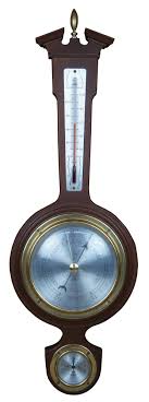 Vintage Taylor Banjo Style Barometer Thermometer Brass Adjustable Altitude Wood