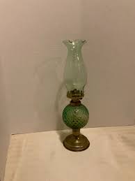 VINTAGE GREEN HOBNAIL GLASS HURRICANE LAMP w SHADE RUFFLED TOP EDGE 13 1/2” | eBay