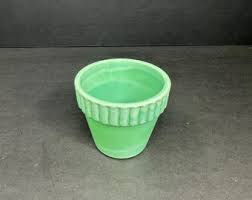 Rare Vintage Akro Agate Light Green Slag Glass Flower Pot No ...