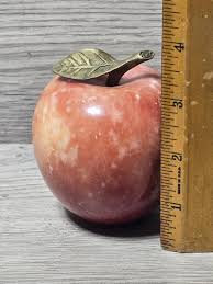Vintage Polished 4" Marble Apple W/ Brass Stem and Leaf Life ...