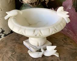 Vintage Alabaster Pedestal Dish With Birds Small Stone ...