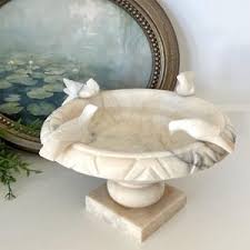 Italian Alabaster Marble Birdbath or Tazza Pedestal Bowl, 4 ...