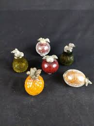 Vintage Blown Crackle Glass Fruit 6 Piece Set With Pewter Stems | eBay