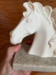 Vintage G Carusi Horse Head Sculpture Bookend Natural Stone Base Italy ~6.5x6.5” | eBay