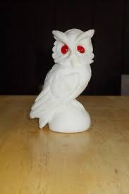 NORLEANS Vintage White Alabaster 5" Owl Figurine ~ Red Eyes ...