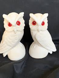 2 Vintage Carved Alabaster Owl Paperweight Figurines Made in ...
