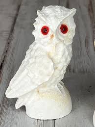2 - Vintage Alabaster White Owl Figurines Red Eyes | eBay