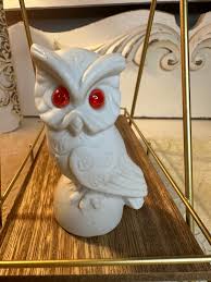 Pair Vintage Salt Stone Alabaster White Owl Figurine Italian ...