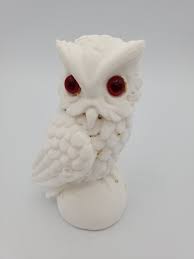 Pair of Vintage White Snowy Owls Figurines Alabaster Red ...