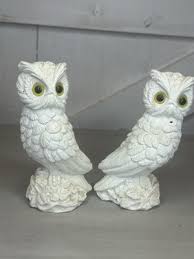 Pair Of Vintage Ceramic Alabaster Owl Figurines White W ...