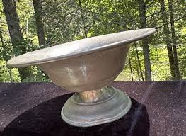 Raised Pewter Bowl Silver Metal Footed Pedestal Flower Holder Rustic Shabby -S32 - Etsy