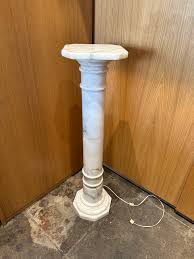 Vintage White and Gray Marble Column Pedestal With Light ...