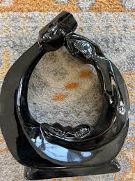 Large Black High Gloss Man and woman interlocking Figurine Sculpture Ceramic | eBay