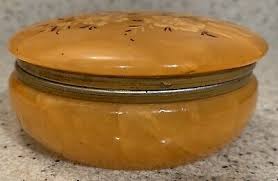 Vintage Yellow Gold Stone Acrylic Resin Floral Etched Hinged Trinket Box | eBay