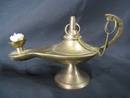 Brass Aladdin Genie Oil Lamp with Chain Lid Pedestal Base ...