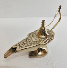 Brass Genie Lamp: Embossed Aladin Oil Burner, Middle Eastern ...