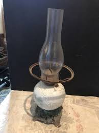 ANTIQUE VICTORIAN OIL GAS MILK GLASS TABLE LAMP ...