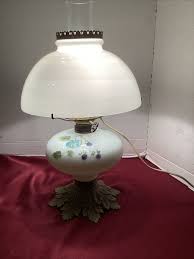Antique Milk Glass GWTW Oil Lamp Electrified Hand Painted ...