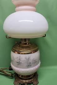 Vtg Brass GWTW Hurricane Elec Oil Lamp Hand Painted Quilted ...