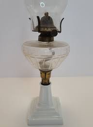 Antique 1800's EDWARD MILLER Victorian Footed Banquet Oil Lamp w/Milk Glass Base | eBay