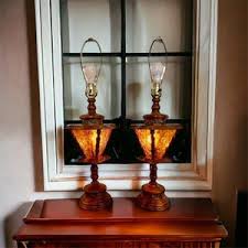 Amber Glass Street Post Lamps -vintage Wood Mid Century/ Retro-1960s-70s-pair - Etsy