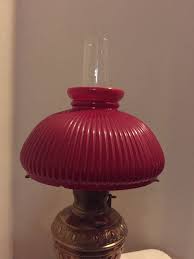 Antique Electrified Oil Lamp: Ruby Red Globe, Brass Column ...