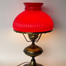 Vintage Early American Aged Brass Oil Lamp Style Table Lamp ...