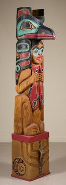 Lot - CARVED AND PAINTED CEDAR NORTHWEST COAST TOTEM