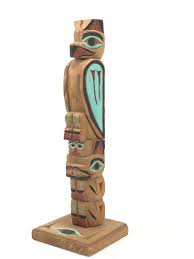 Lot - VINTAGE M. NATKONG HAIDA HAND CARVED RAVEN TOTEM POLE