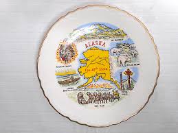 Alaska 7 1/4" Souvenir Collector State Plate Gold Trim ...