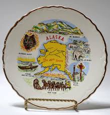Vintage Alaska State Souvenir Plate 49th State Gold Trimmed ...