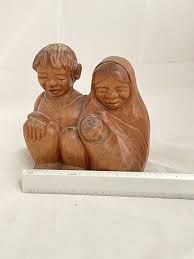 J. Pinal Wood Carved Family Mother Father Baby Sculpture 20% Price Drop | eBay