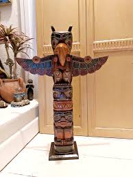 Hand Carved Solid Wood Painted Decorative Totem Pole - 60cm ...
