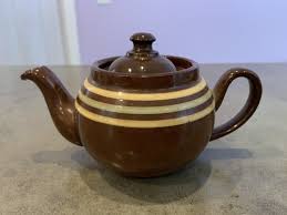 Vintage Teapot LB England Chocolate Brown With Stripes ...