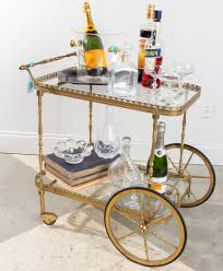 Mid-Century French Brass & Glass Trolley Style Bar Cart with Large Whe – Laurier Blanc | Unique Home Decor From Around The World