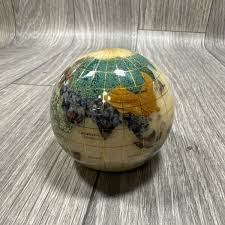 WORLD GLOBE With Inlaid Gemstones Paper Weight / Desk ...