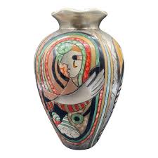 Tall Baluster Cubism Pottery Vase | Chairish