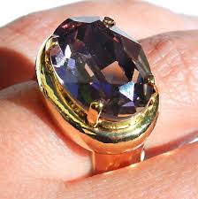 Oval Gold Plated 24K Hammered Ring Set w Shiny Purple ...